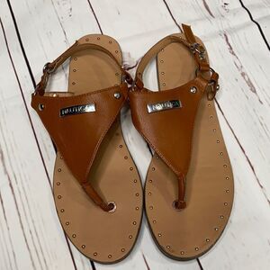 Nautica Tan Leather & Silver Thong Sandals